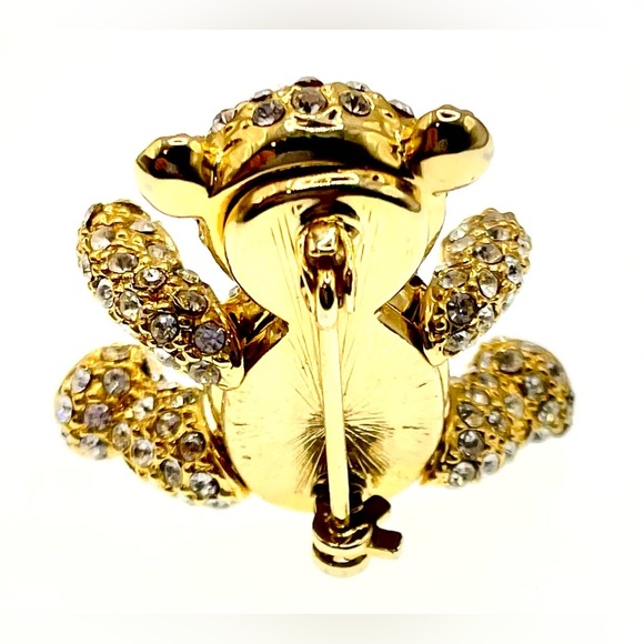 Gold Tone and Crystals Articulated Teddy Bear Brooch Pin - Picture 4 of 5